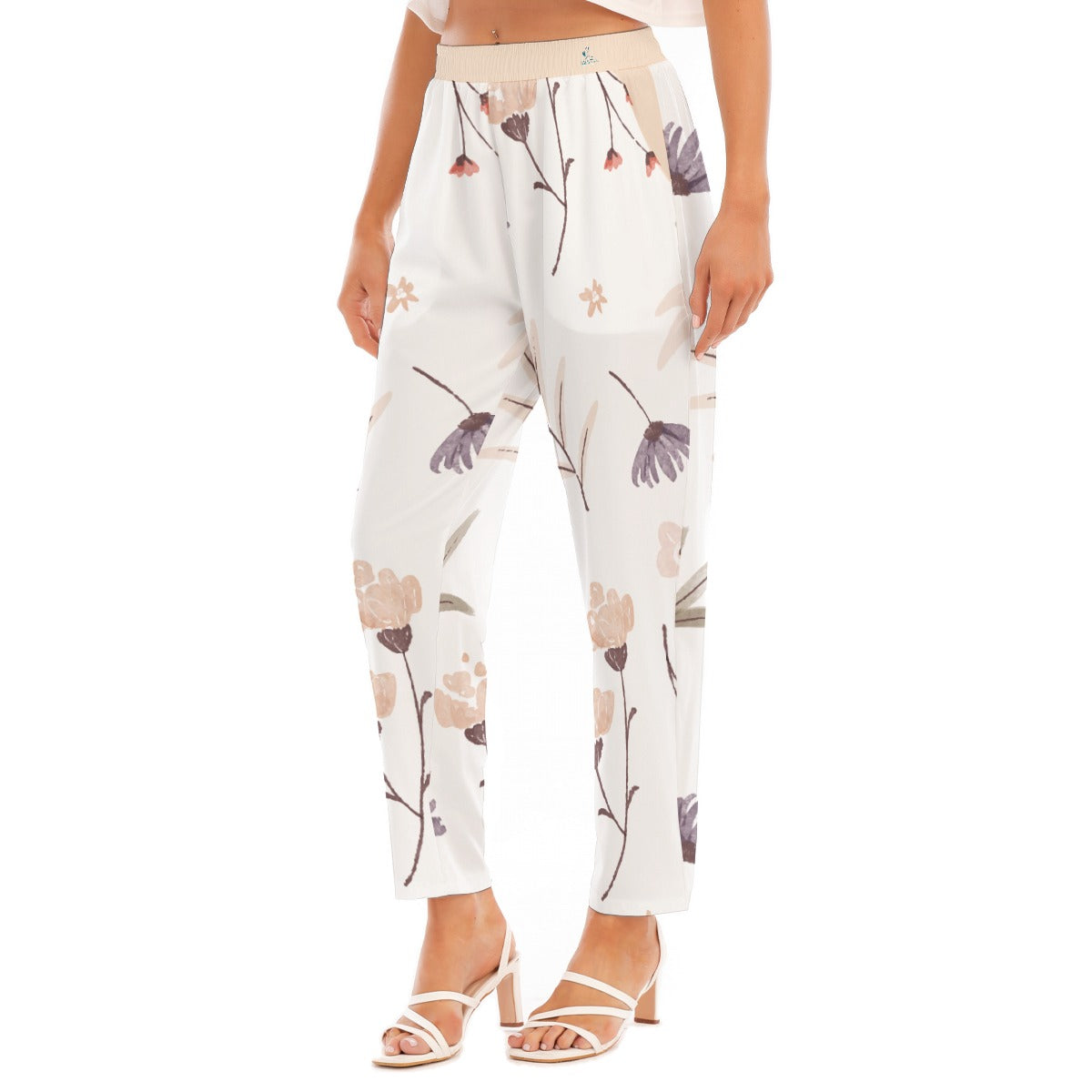 91 Couture Haute Women's Beige Floral Loose Straight-leg Pants